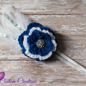 Beautiful Crochet Flower Headband With Feathers..