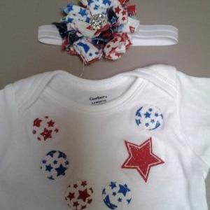 Fourth Of July Applique Necklace Onesie With..