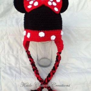 Miss Mouse Hat With Earflaps And Braids, Newborn..
