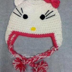 Pretty Kitty Hat With Earflaps And Pom Poms,..