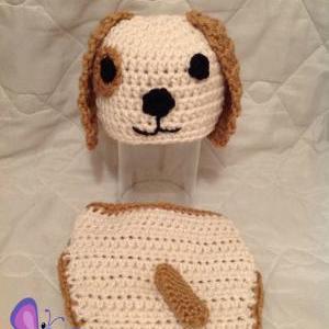 Newborn Boy Or Girl Puppy Dog Hat And Diaper Cover..