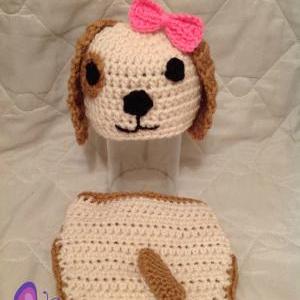 Newborn Boy Or Girl Puppy Dog Hat And Diaper Cover..