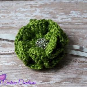 Beautiful Crochet Flower Headband With Sparkling..