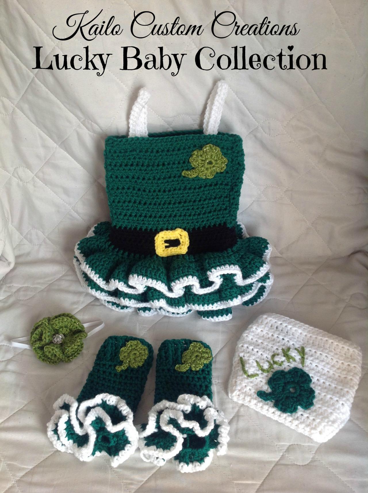 Ready To Ship 0-3 Months 4-piece Set, St. Patrick's Day Dress Headband Diaper Cover Leg Warmers