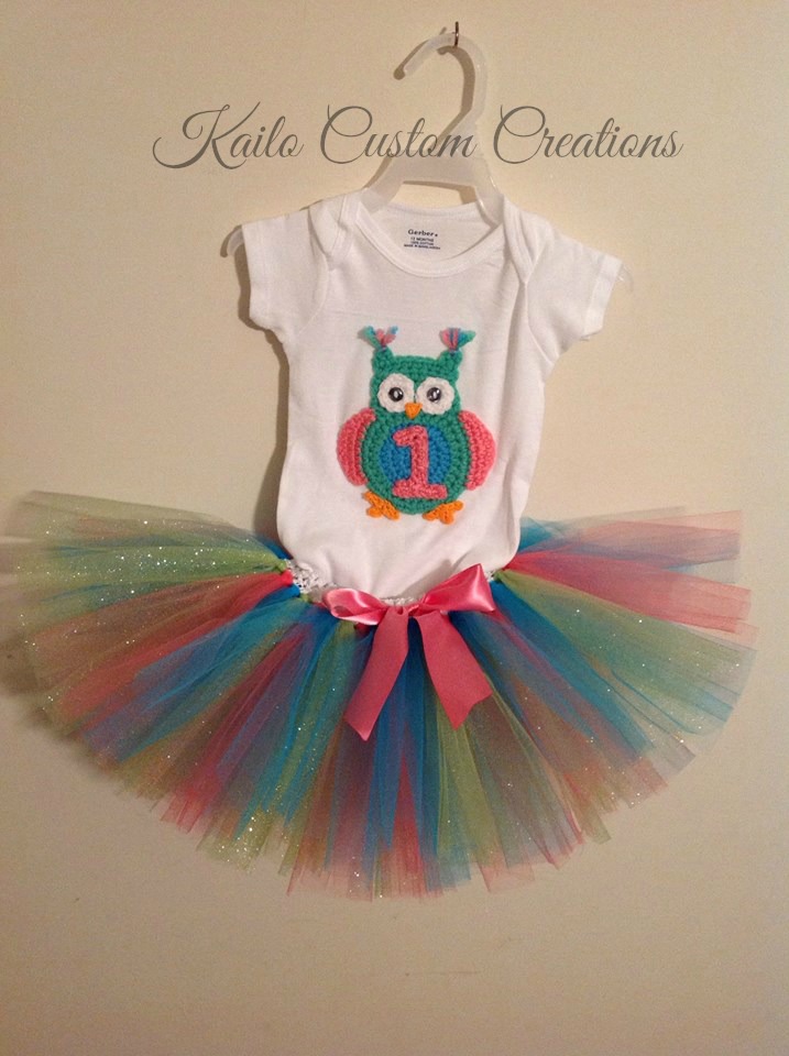 First, Second, Third Birthday Tutu Outfit, Newborn Baby Child Toddler Photo Prop With Crochet Owl Applique
