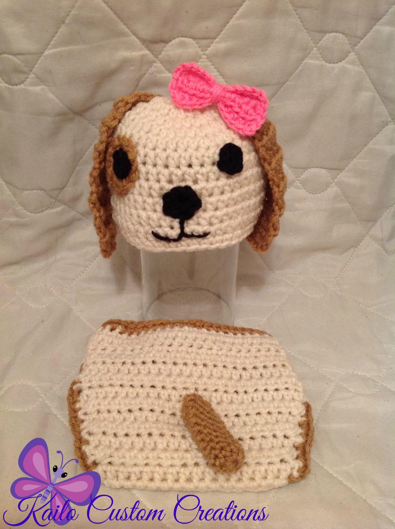 Newborn 0-3 Months Boy Or Girl Puppy Dog Hat And Diaper Cover Photo Prop