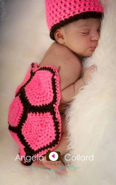 Boy Or Girl Crochet Turtle Shell Cape And Beanie With Flower, Preemie Newborn Baby Photo Prop