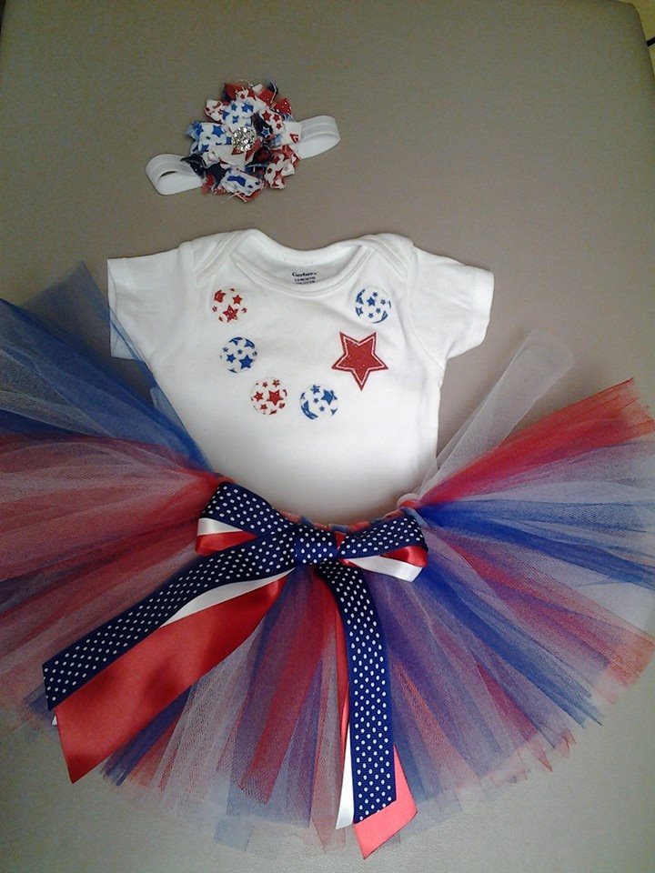 ! Fourth Of July Applique Necklace Outfit With Matching Shabby Flower Headband, Independence Day, 4th Of July Set