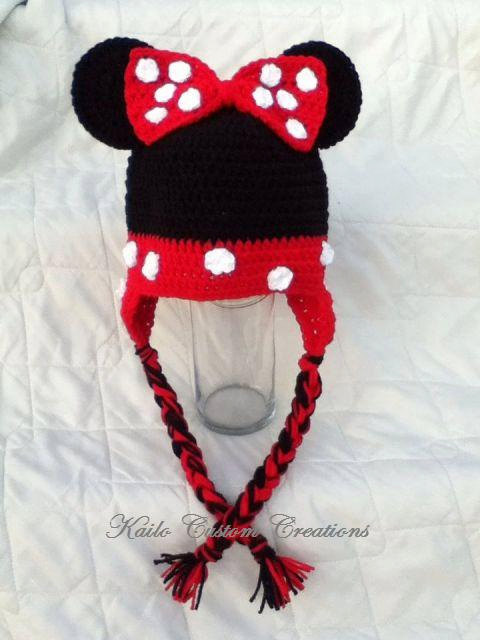 Miss Mouse Hat With Earflaps And Braids, Newborn To Adult
