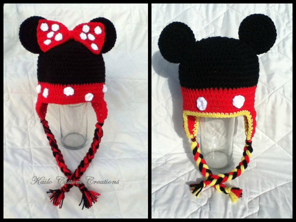 Mister & Miss Mouse Hat With Earflaps And Braids, Newborn To Adult